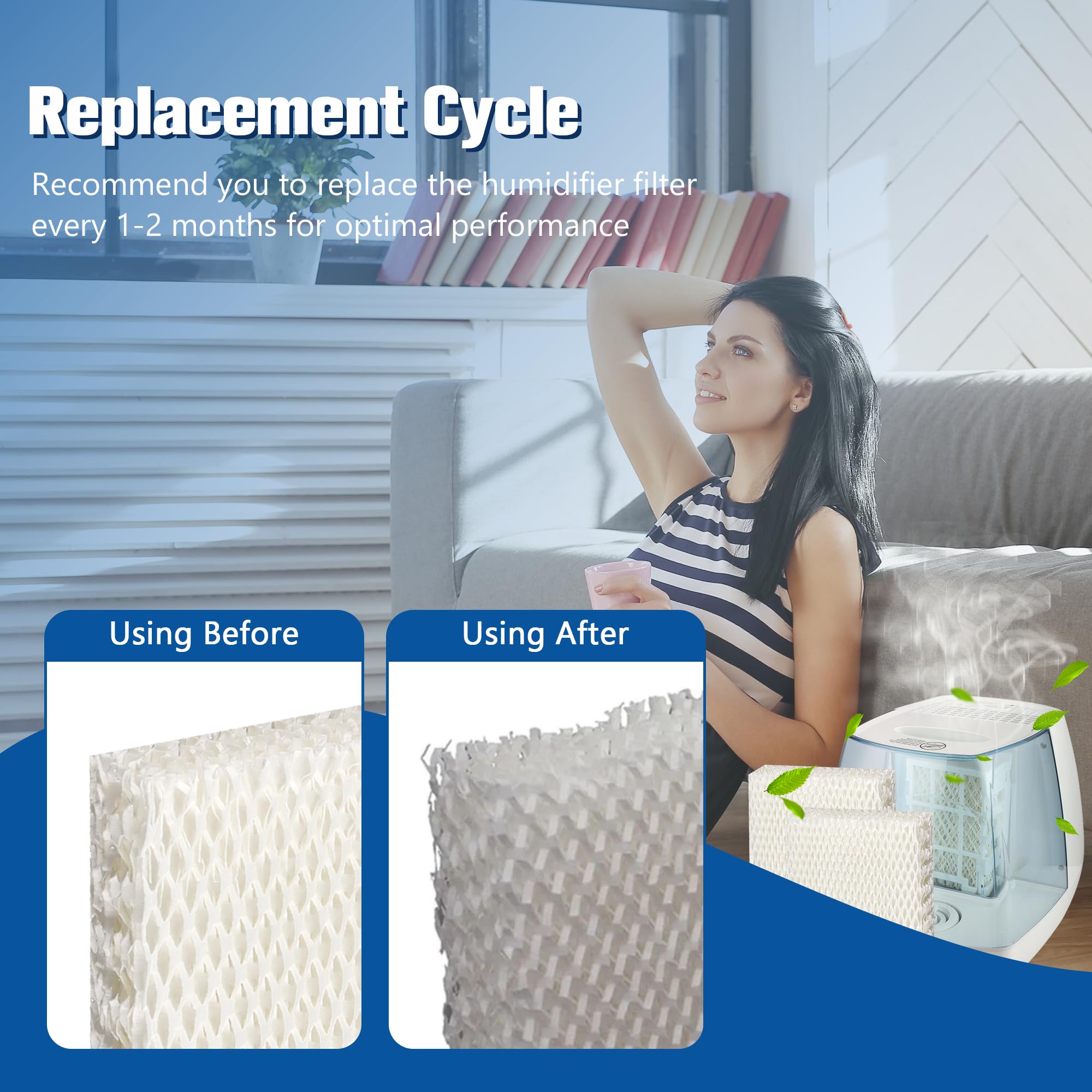 Funmit WF813 Humidifier Filter Replacement for Equate EQWF813 PCWF813 RCM832 RWF813 EQ-2119-UL Cool Mist Humidifiers Wick Filters 4 Pack