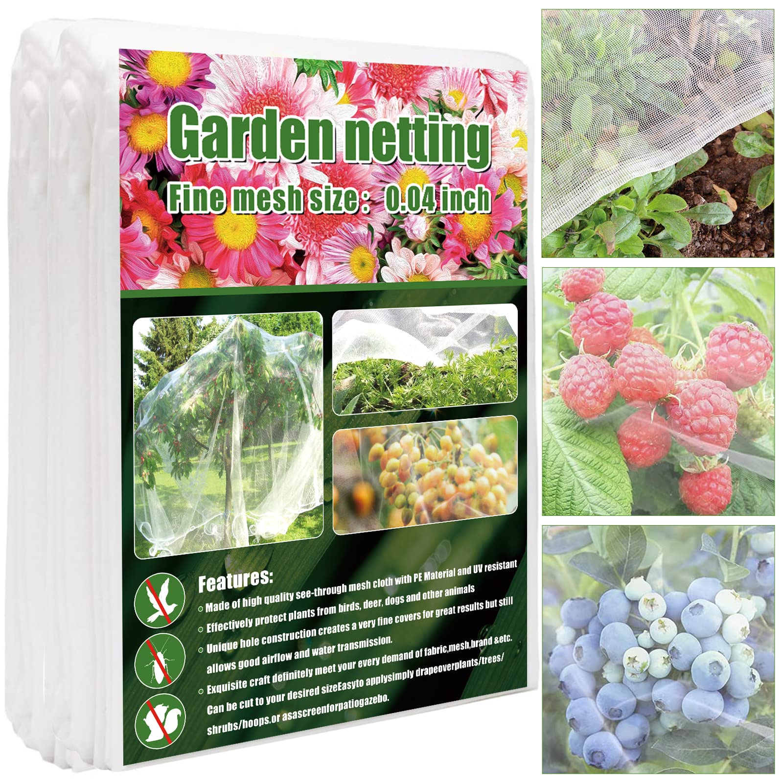 BILIENTE Garden Netting Fine Mesh(8ft x 33ft),Mosquito Netting, Garden Insect Screen Plant Covers for Protect Vegetable Plants Fruits Flowers Crops