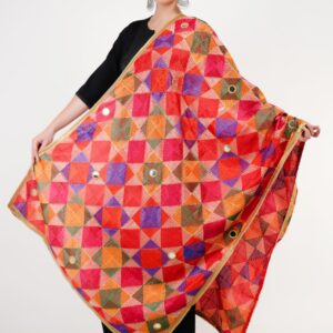 Phulkari Dupattas for Womens Hand Embroidered in Amritsar Punjabi Mirrors Fulkari Design