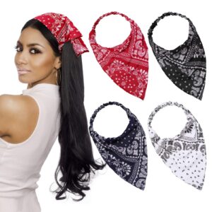 syhood 4 pieces elastic hair scarf headband print vintage turban hair scarves headwrap triangle kerchief head scarf hair bandanas for women girls