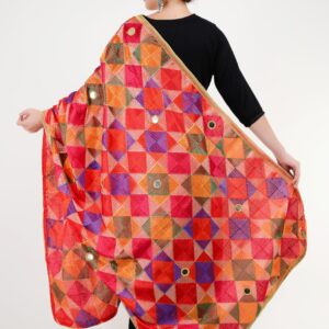 Phulkari Dupattas for Womens Hand Embroidered in Amritsar Punjabi Mirrors Fulkari Design