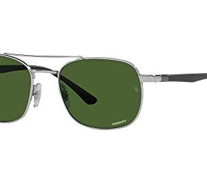 Ray-Ban RB3670CH Chromance Square Sunglasses, Silver/Polarized Dark Green, 54 mm