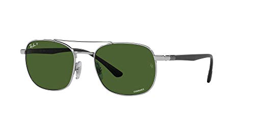 Ray-Ban RB3670CH Chromance Square Sunglasses, Silver/Polarized Dark Green, 54 mm