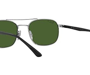 Ray-Ban RB3670CH Chromance Square Sunglasses, Silver/Polarized Dark Green, 54 mm