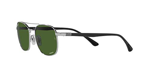 Ray-Ban RB3670CH Chromance Square Sunglasses, Silver/Polarized Dark Green, 54 mm