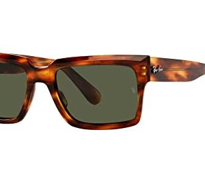 Ray-Ban RB2191 Inverness Rectangular Sunglasses, Striped Havana/Green, 54 mm