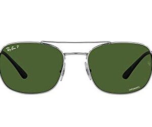 Ray-Ban RB3670CH Chromance Square Sunglasses, Silver/Polarized Dark Green, 54 mm