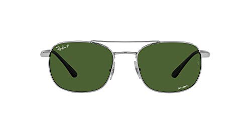 Ray-Ban RB3670CH Chromance Square Sunglasses, Silver/Polarized Dark Green, 54 mm