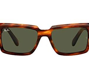 Ray-Ban RB2191 Inverness Rectangular Sunglasses, Striped Havana/Green, 54 mm