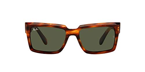 Ray-Ban RB2191 Inverness Rectangular Sunglasses, Striped Havana/Green, 54 mm