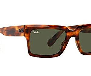 Ray-Ban RB2191 Inverness Rectangular Sunglasses, Striped Havana/Green, 54 mm