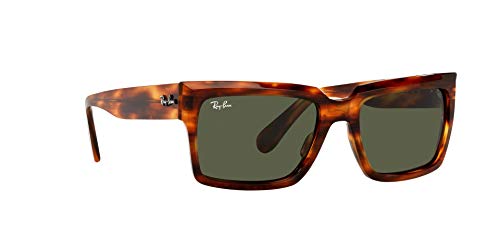 Ray-Ban RB2191 Inverness Rectangular Sunglasses, Striped Havana/Green, 54 mm