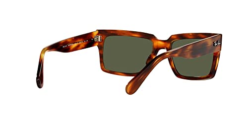 Ray-Ban RB2191 Inverness Rectangular Sunglasses, Striped Havana/Green, 54 mm