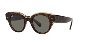 ray-ban women's rb2192 roundabout round sunglasses, havana on transparent brown/dark grey, 47 mm