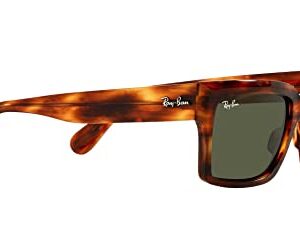 Ray-Ban RB2191 Inverness Rectangular Sunglasses, Striped Havana/Green, 54 mm