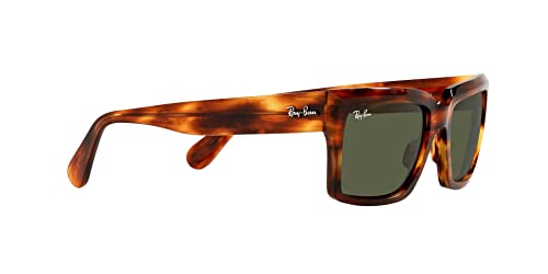 Ray-Ban RB2191 Inverness Rectangular Sunglasses, Striped Havana/Green, 54 mm