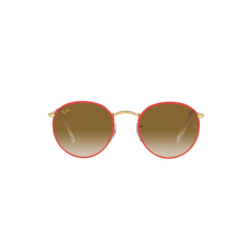 Ray-Ban RB3447JM Round Full Color Sunglasses, Red On Legend Gold/Clear Gradient Brown, 50 mm