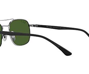 Ray-Ban RB3670CH Chromance Square Sunglasses, Silver/Polarized Dark Green, 54 mm