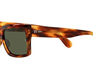 Ray-Ban RB2191 Inverness Rectangular Sunglasses, Striped Havana/Green, 54 mm