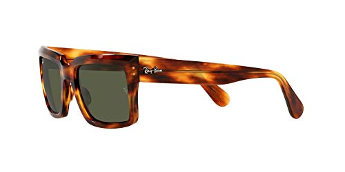 Ray-Ban RB2191 Inverness Rectangular Sunglasses, Striped Havana/Green, 54 mm