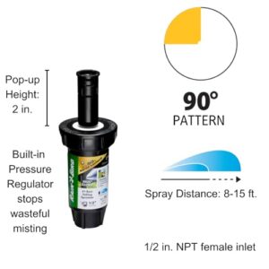 Rain Bird 1802QDSPRS Pressure Regulating (PRS) Professional Dual Spray Pop-Up Sprinkler, 90° Quarter Circle Pattern, 8' - 15' Spray Distance, 2" Pop-up Height , Black