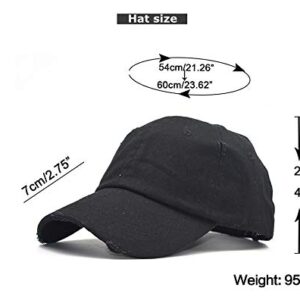 INOGIH Women Distressed High Bun Ponycaps Baseball-Hat Girls Cotton Ponytail Baseball-Cap Adjustable Black