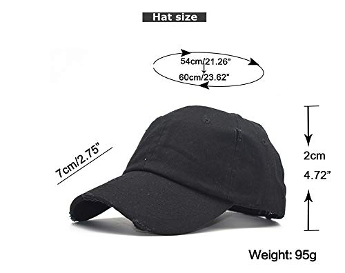 INOGIH Women Distressed High Bun Ponycaps Baseball-Hat Girls Cotton Ponytail Baseball-Cap Adjustable Black