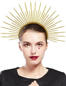 fantherin mary halo crown headband spiked halo crown sunburst goddess headpiece for cosplay halloween costume party