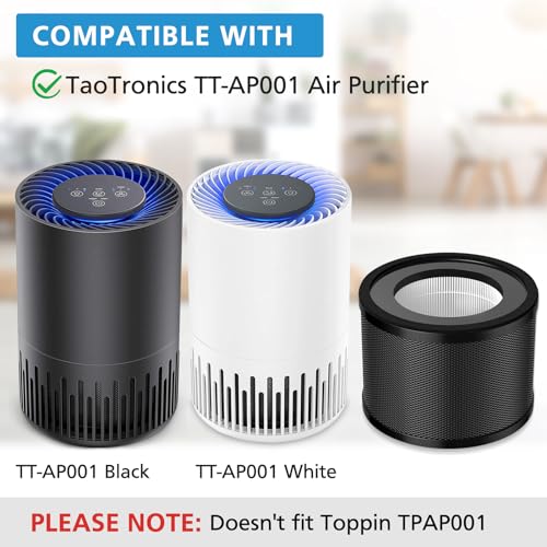 2 Pack H13 True HEPA Replacement Filter, Compatible with TaoTronics TT-AP001 and VAVA VA-EE014, 3-in-1 H13 Grade True HEPA and Activated Carbon Filter