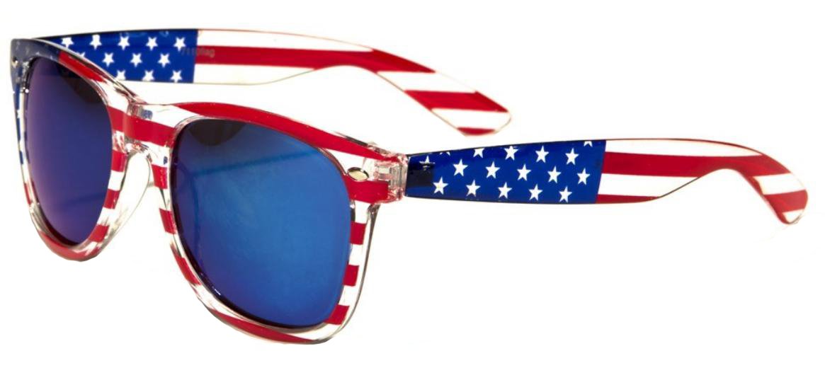 V.W.E. Classic American Patriot Flag Mirror Sunglasses USA - Transparent Frame (Blue Mirror)