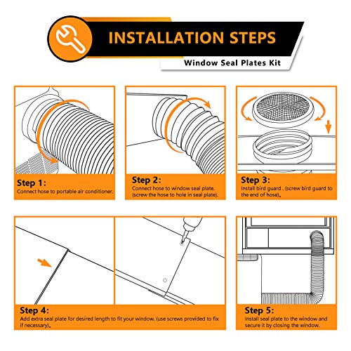 LBG Products Portable Air Conditioner Window Seal Plates Kit, Vertical AC Window Unit, Adjustable Seal AC Window Vent Kit for Exhaust Hose, Universal for Ducting with 5 inches Diameter