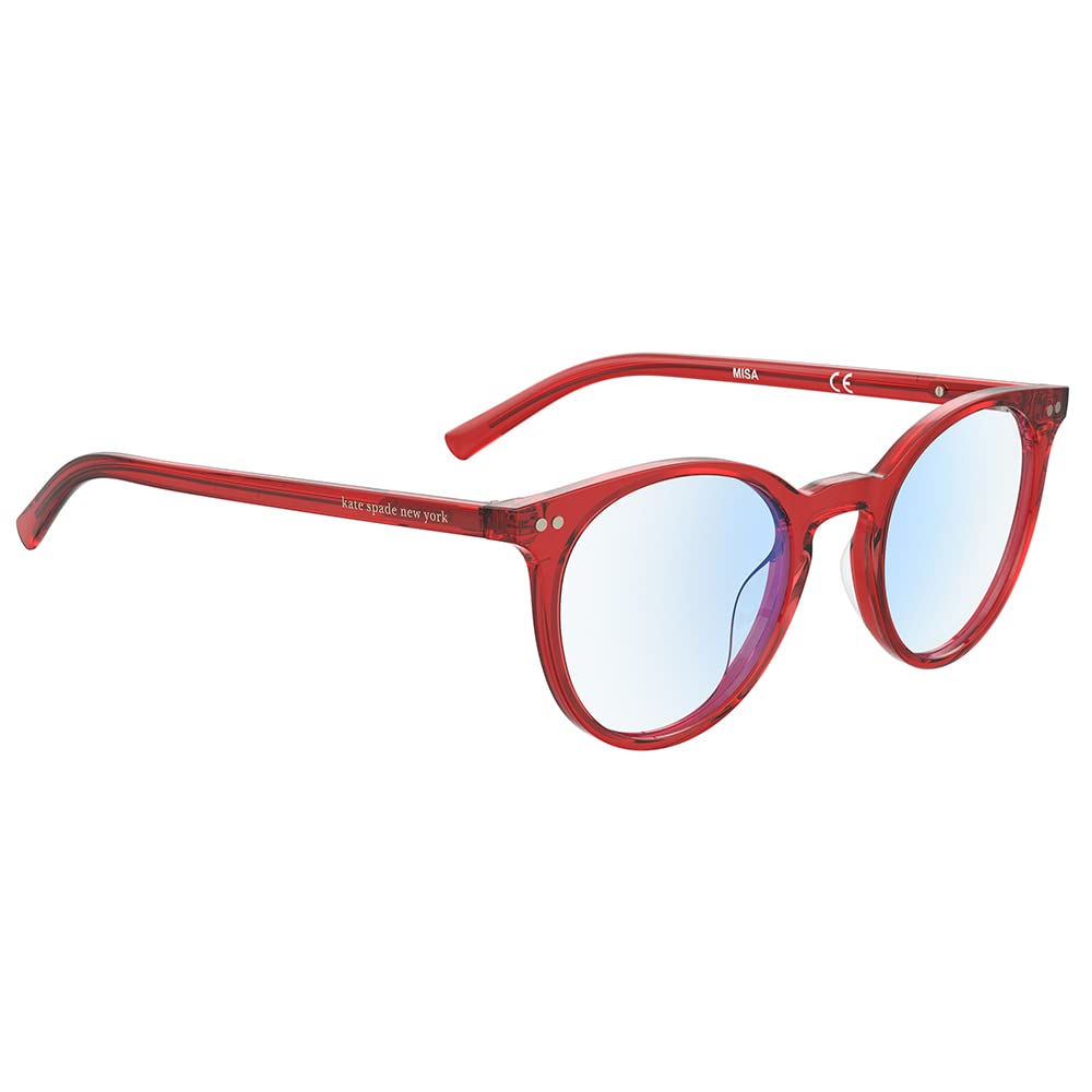 Kate Spade New York Women's Misa Blue Light Reading Glasses Round, Red/Demo Lens, 49mm, 21mm + 2.5