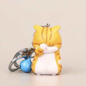 GAIORD Cat Keychain Charms, Key Ring Cute Key Chain Shy Chubby Kitten Trinket Bag Decor (Orange)