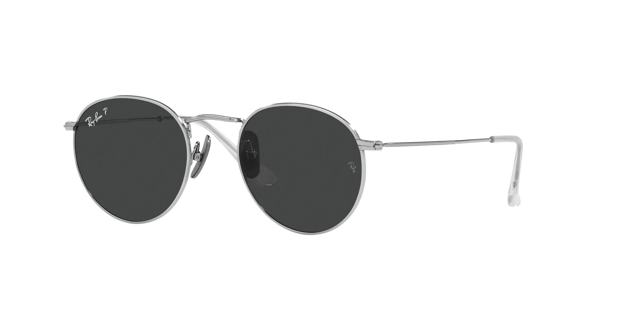 Ray-Ban RB8247 Round Titanium Sunglasses, Silver/Black Polarized, 50 mm