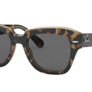 Ray-Ban RB2186 State Street Square Sunglasses, Havana On Transparent Brown/Dark Grey, 52 mm