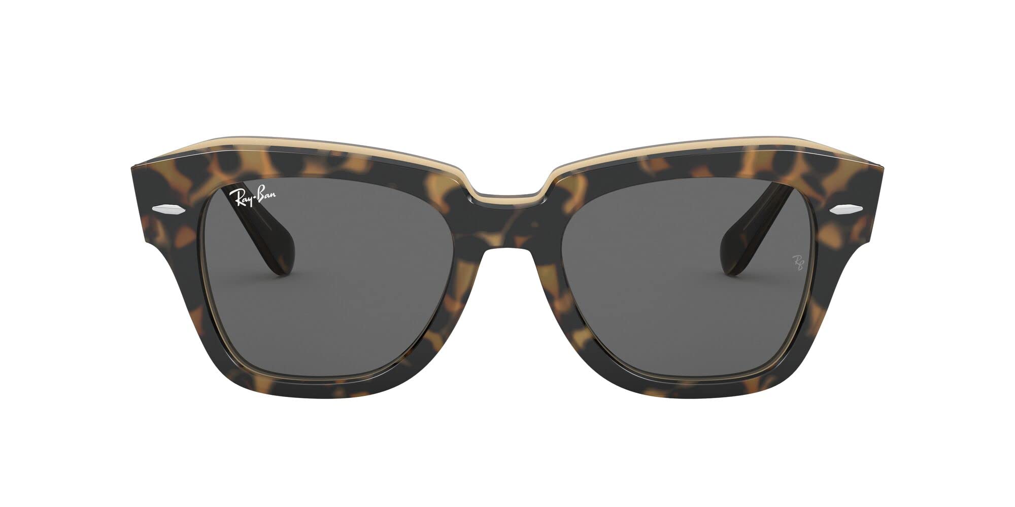 Ray-Ban RB2186 State Street Square Sunglasses, Havana On Transparent Brown/Dark Grey, 52 mm