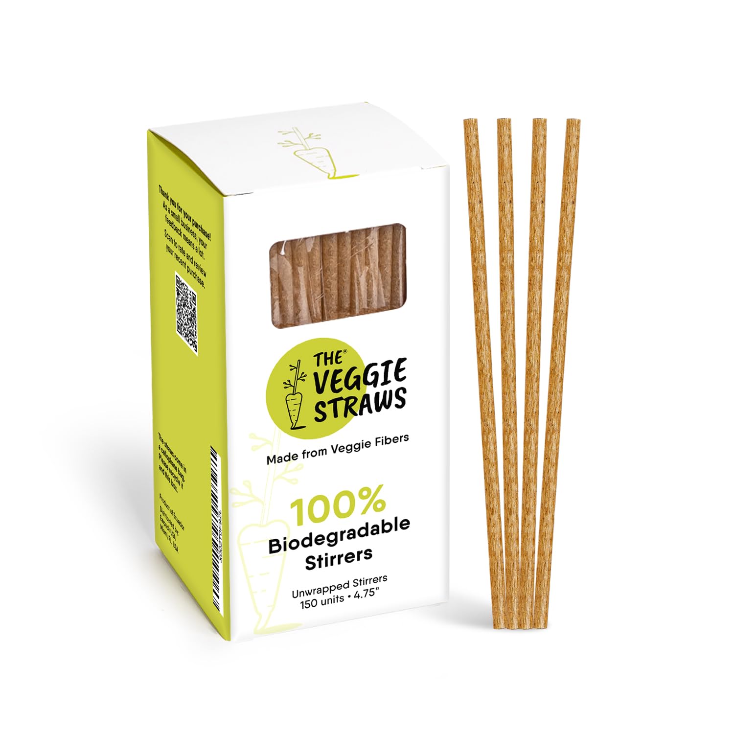 The Veggie Straws – 150 PCS of 4.75 Inches Unwrapped Biodegradable Drink Stirrers – Made of Vegetable Fibers, Best Cocktail Stirrers for Drinks of All Kinds