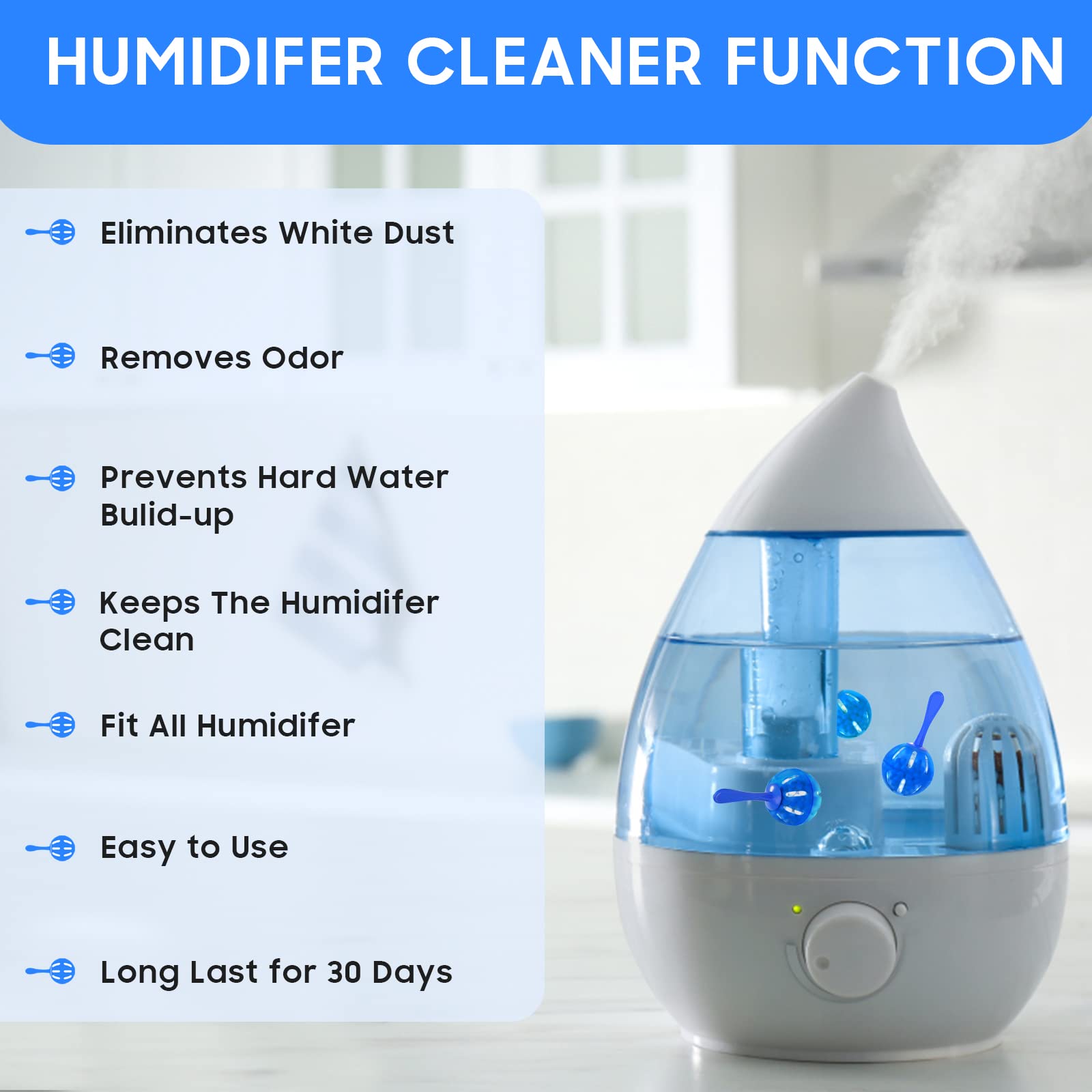 Leemone Humidifier Cleaner 12 Pack, Demineralization Cleaning Ball, Works in All humidifiers and Fish Tanks, Purifies Water, Prevents Hard Water Build-Up, Eliminates White Dust and Odor