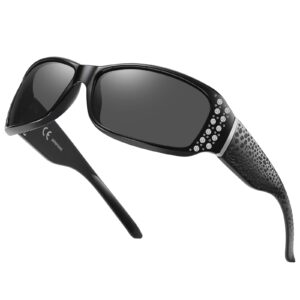 haolota women's polarized rhinestone sunglasses - elegant rectangle frame with bling uv400 protection