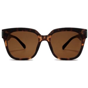 SOJOS Polarized Sunglasses for Women Men Trendy Square Glasses SJ2149 with Dark Brown Tortoise Frame/Brown Lens