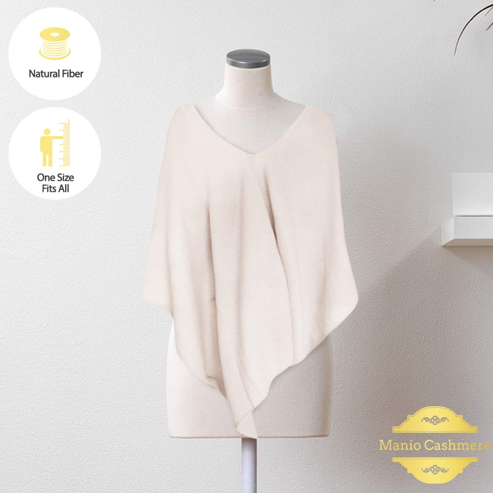 Velanio Cashmere Cashmere Knitted Poncho 100% Mongolian Cashmere Dress Topper for Women Wrap [Gift Box] Ivory