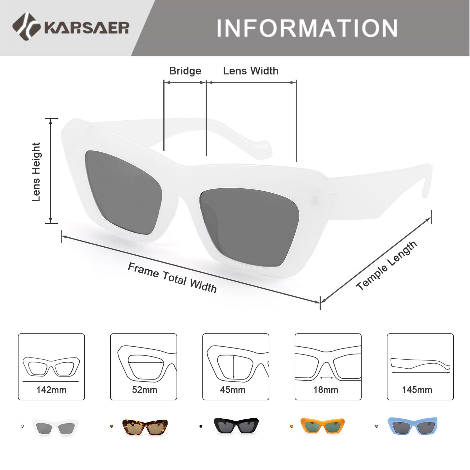 Karsaer Vision Retro Vintage Cateye Square Sunglasses Plastic Frame 90s sunglasses Stylish Classic 70s Eyewear