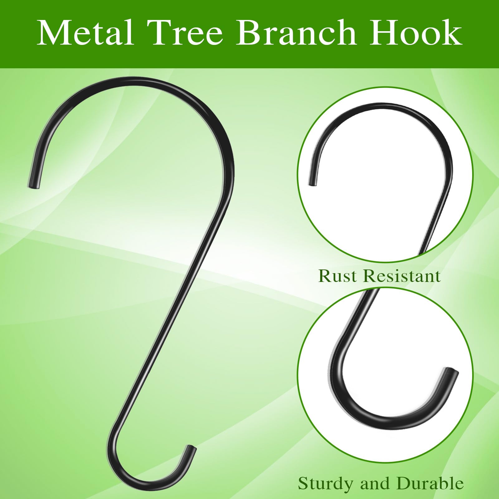 Dreecy 12 Inches Tree Branch Hooks, 4 Pack Extra Large S Hooks for Hanging Plants,Heavy Duty Hooks for Hanging Plants, Black Bird Feeder Hooks for Outdoors Hanging Basket, Lanterns and Ornaments