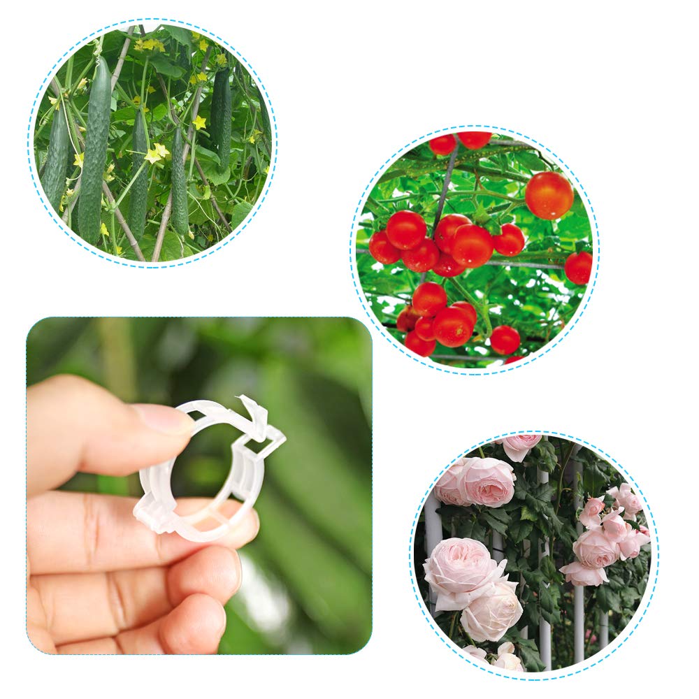 KAMILLEE Plant Support Clips, 100pcs Plastic Garden Plant Support Clips Tomato Clips,Trellis Clips for Flower Tomato Vine Vegetables (White)