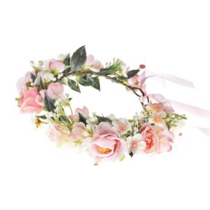 Vividsun Flower Crown Floral Wreath Headband Floral Crown Wedding Festivals Photo Props Headpiece (pink)