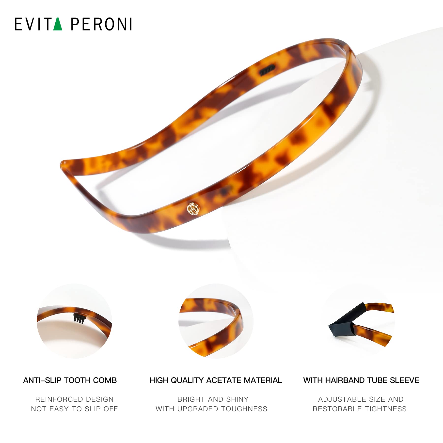 EVITA PERONI Hair Band for Eyewear, No Pressure, Non Slip Fashion Thin Headbands for Women - Tortoise - Hairband for Women's Hair