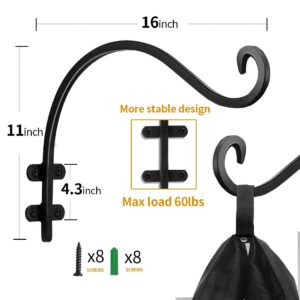 Maosen 16 Inch Plant Hangers Outdoor 2 Pack Black, Heavy Duty Plant Hanging Bracket Hook for Flowers Baskets Planter Pots Bird Feeder Lanterns Wind Chimes Outdoor Indoor