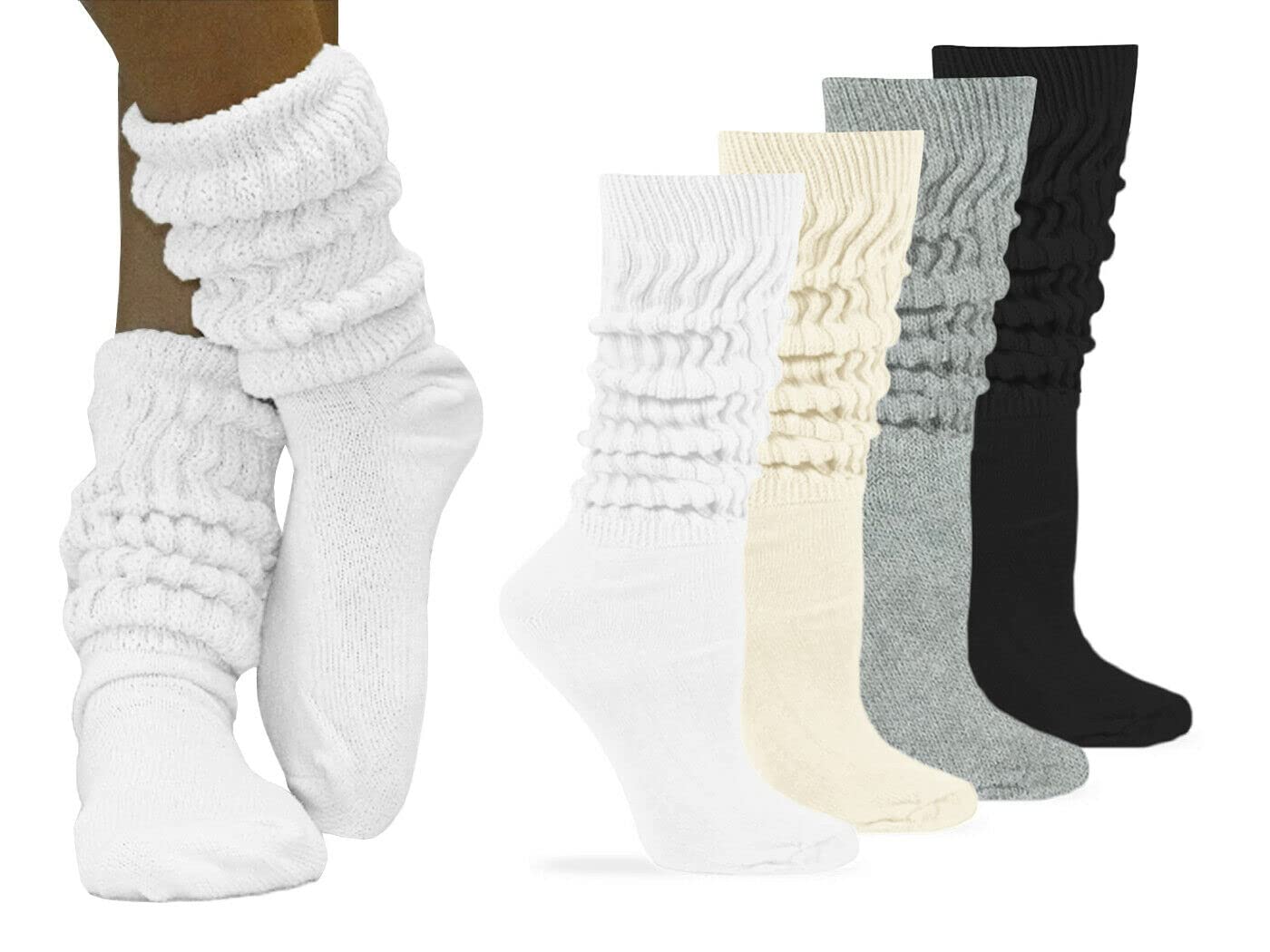 Jefferies Socks Womens Slouch Cotton Knit Socks 3 Pair Pack (Large, White)