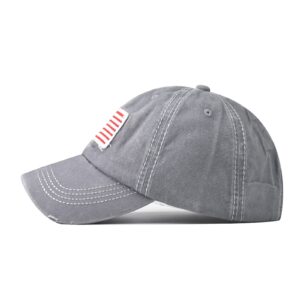 INOGIH Women American Flag Ponytail Hat Embroidery Washed-Cotton Messy Bun Baseball-Cap Adjustable Grey