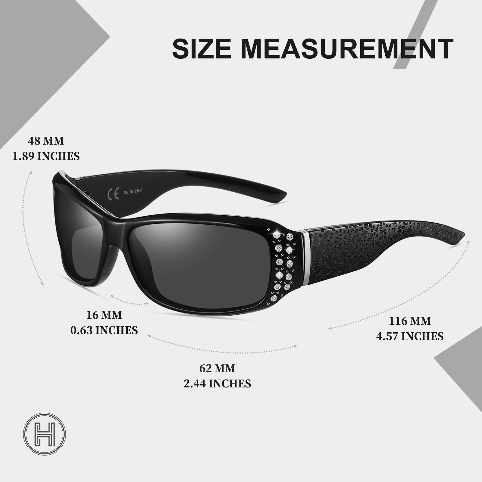 HAOLOTA Women's Polarized Rhinestone Sunglasses - Elegant Rectangle Frame with Bling UV400 Protection